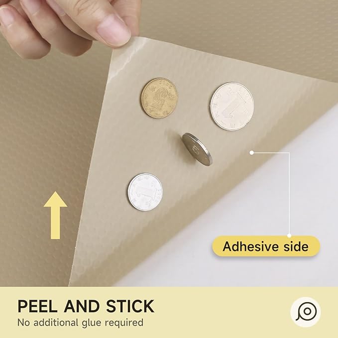 WochiTV Adhesive Shelf Liner 23.6 X 360 Inches Peel and Stick Kitchen Liner for Cabinets, Drawers Removable Protector Mat Waterproof Contact Covering for Dresser Pantry Countertops Shelves, Khaki