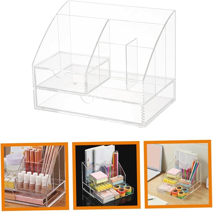 Ciieeo Acrylic Desk Organizer Drawer Multi-compartment Pen and Lipstick Holder for Home and Office Storage Box for Cosmetics and Accessories Birthday Mother Day