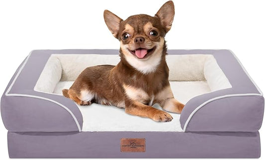 Comfort Expression Orthopedic Dog Bed for Small Dogs 24x16 Inch, Waterproof Supportive Egg Crate Foam Small Pet Bed with Removable Bolsters, Dog Couch with Washable Cover & Non-Slip Bottom, Purple