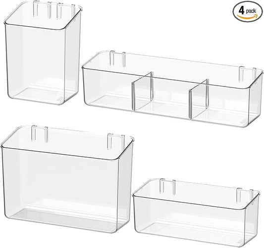 Adhesive Mount Storage Organizer Container Basket Bins, Plastic Over Cabinet Door Organizer, Pantry Wall Organization, Bathroom Organizer, Space Saving Holder for Sandwich Bags-4 Pack
