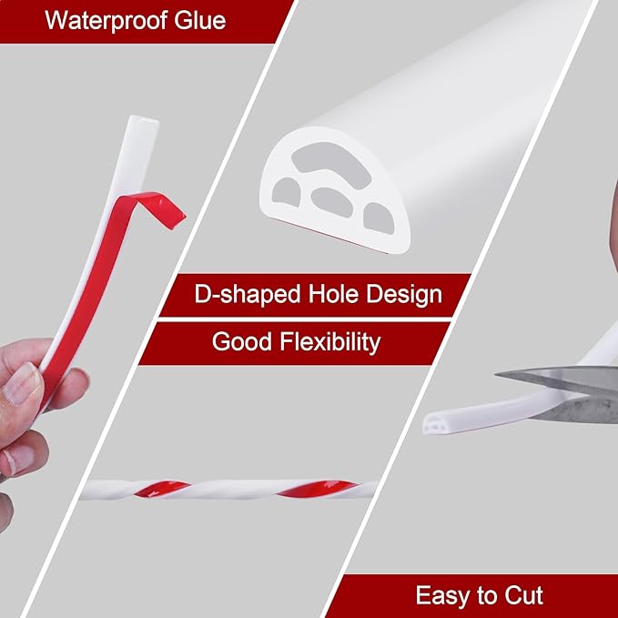 40Ft EPDM Rubber Weather Stripping Door Seal, Self-Adhesive Rubber Window Seal – Soundproof Weather Stripping Door Seal Strip for Doors & Windows(White)