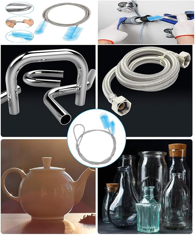 Drain Snake,Pipe Cleaners,Straw Brush,Toilet Bowl Cleaner,Long Bottle Brush,Straw Cleaner,tub Removal Tool,Fish Tank Pipeline Cleaning Brush(Two Tools 61inches)