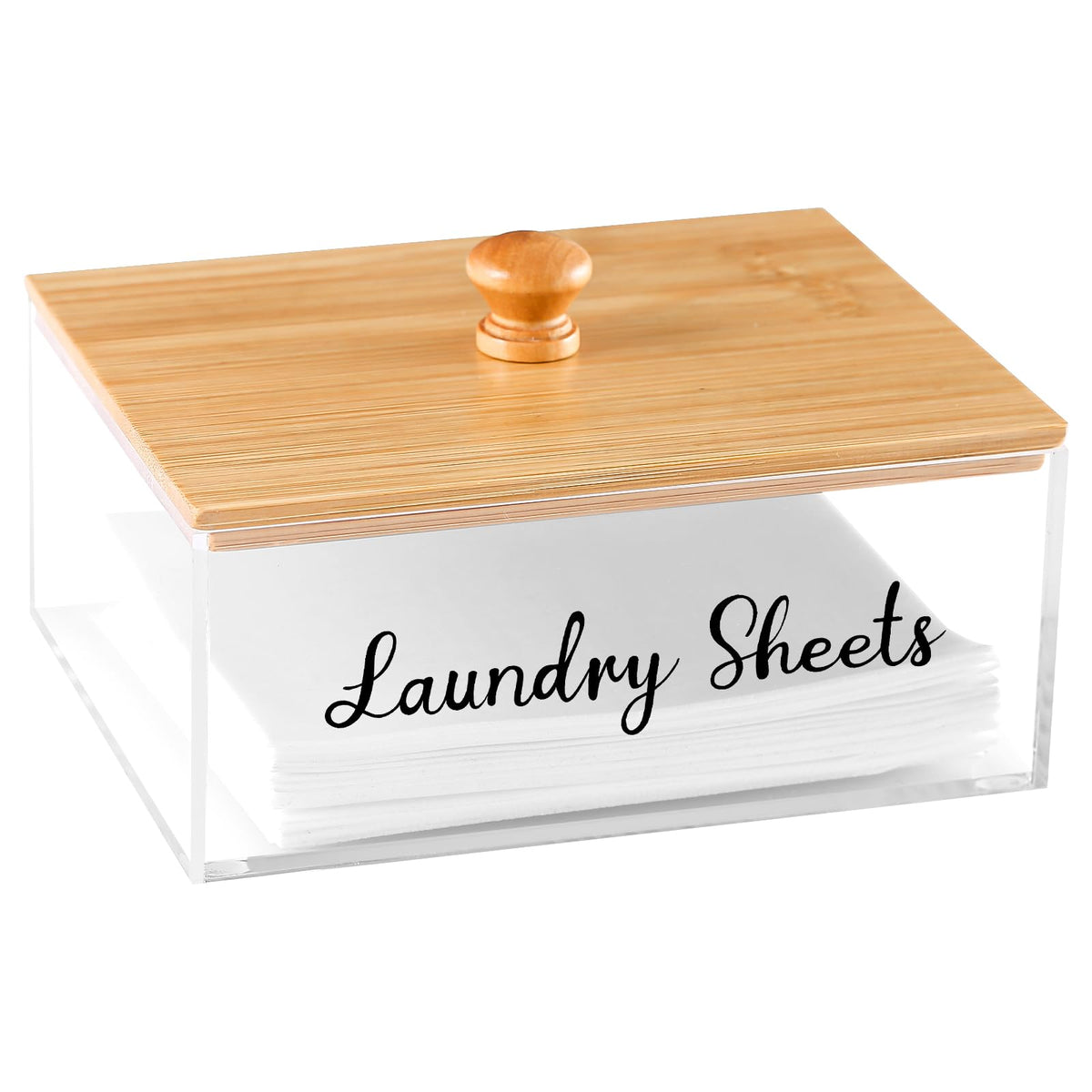 Acrylic Laundry Sheet Holder with Bamboo Lid, Laundry - Image 1