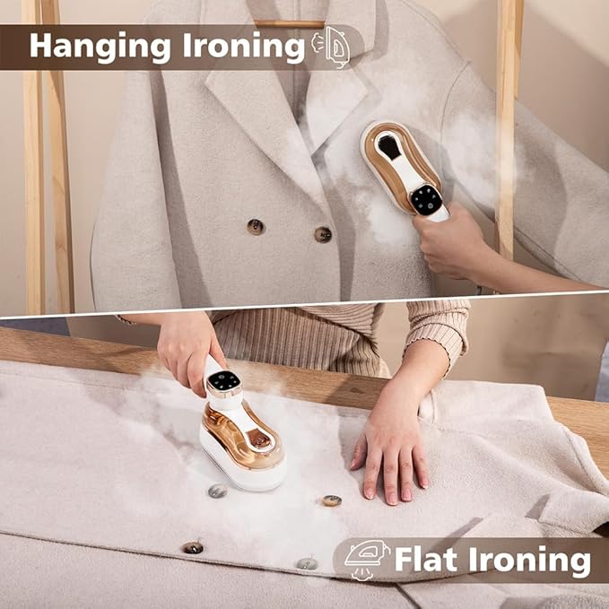 Portable Travel Garment Steamer 1200W, 2-in-1 Handheld Iron & Steamer with LCD Display, 3 Steam Modes, 20s Fast Heat, 180° Foldable Handle, 180ml Tank for Clothes, Home & Travel