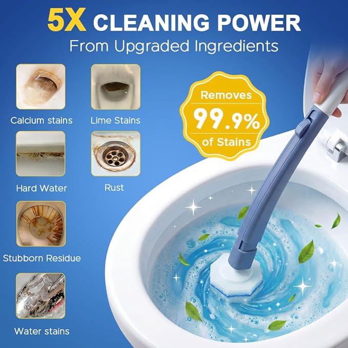 Disposable Toilet Bowl Cleaner with 12 Disinfecting 5X Power Refill Heads, Toilet Bowl Cleaner Wands, Storage Caddy, Toilet Cleaning System Starter Kit