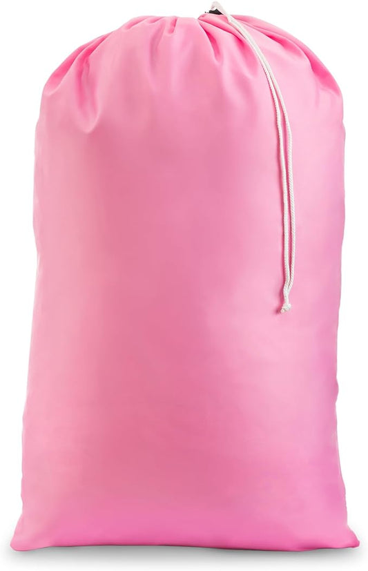 Nylon XL Laundry Bag - Locking Drawstring Closure and Machine Washable. These Large Bags will Fit a Laundry Basket or Hamper and Strong Enough to Carry up to Three Loads of Clothes (Pink 22" x 32")