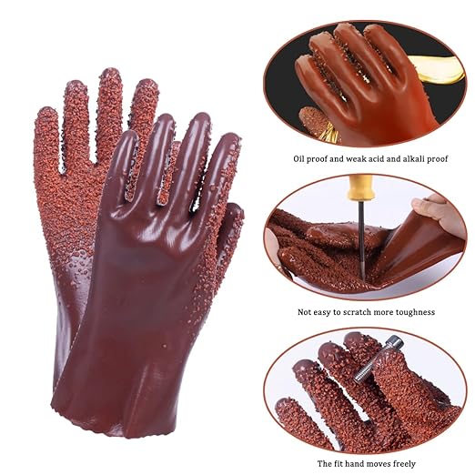 3 Pairs Heavy Duty Sewer Gloves | PVC Coated Abrasion Resistant Work Gloves for Drain Cleaning & Plumbing | Oil & Chemical Resistant, Non-Slip Grip