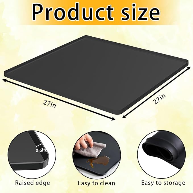 Washing Machine Drain Pan 27"x27" with 4 Anti-Vibration Foot Pads – Washer Tray,Non-Slip, Waterproof, Laundry Appliance Floor protection Set –Noise Reduction Leak Prevention -Soft Silicone Mat