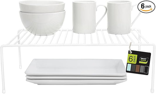 Smart Design Cabinet Storage Shelf Rack - Set of 6 - Large - 8.5 x 16 Inch - Steel Metal Wire - Rust Resistant Coating - Dish, Counter and Pantry Organization - Kitchen - White