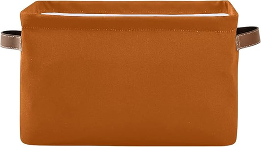 Storage Basket Plain Rust Orange Solid Color Storage Bin Cube with Handles Foldable Storage Baskets for Shelves Living Room Home Decor 1PC