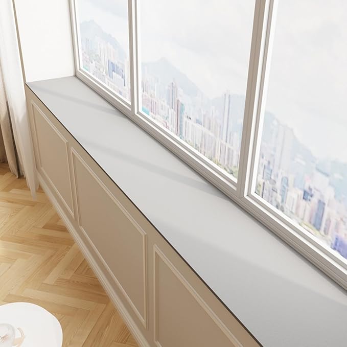 Window Sill Cushion Pad - Narrow Adjustable & Waterproof Window Seat Mat for Bay Windows, Absorbent Dust-Proof Liner with Non-Slip Backing,Cut-to-Fit (Light Grey, 79''x6'')