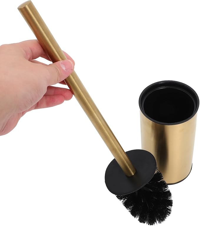 HEMOTON Stainless Steel 304 Toilet Brush and Holder Set Round Gold Bathroom Cleaning Brush with 3 Replacement Heads Standing Toilet Bowl Kit for Home Bathroom Accessories