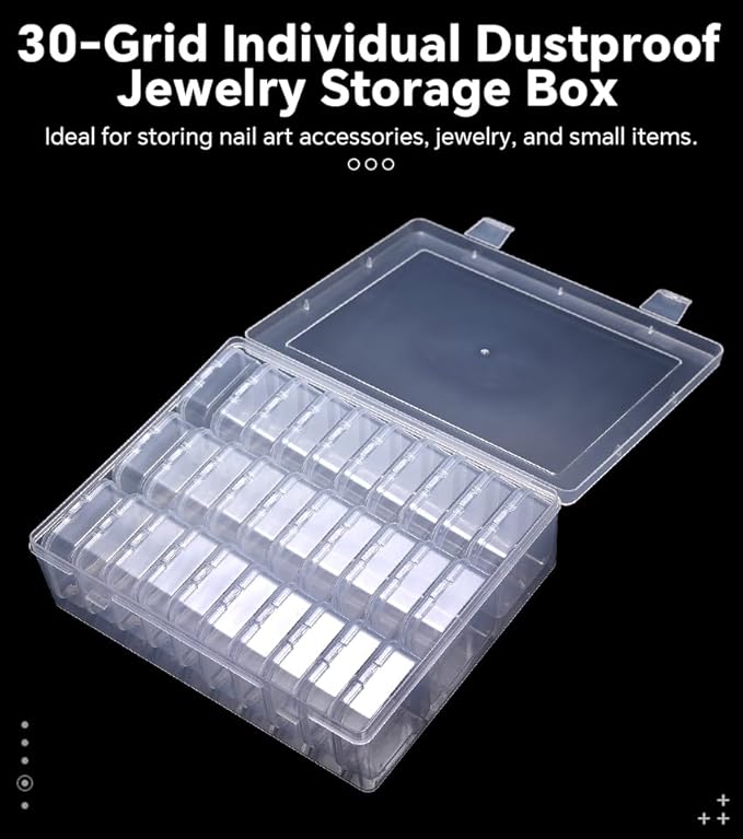 Bead Storage Box Clear Plastic Organizer Containers with Hinged Lids for Bracelet Making Nail Art Seed Beads Stack Craft Case Travel-Friendly Design (30pcs)