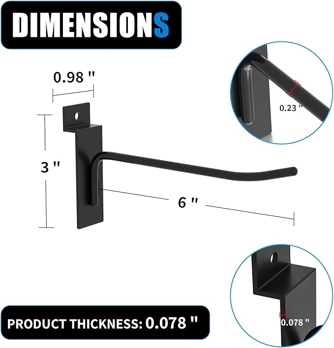 6”Slatwall Hooks,Black Slat Wall Display Hook, 25 PCS Slat Wall Panel Accessory Hooks