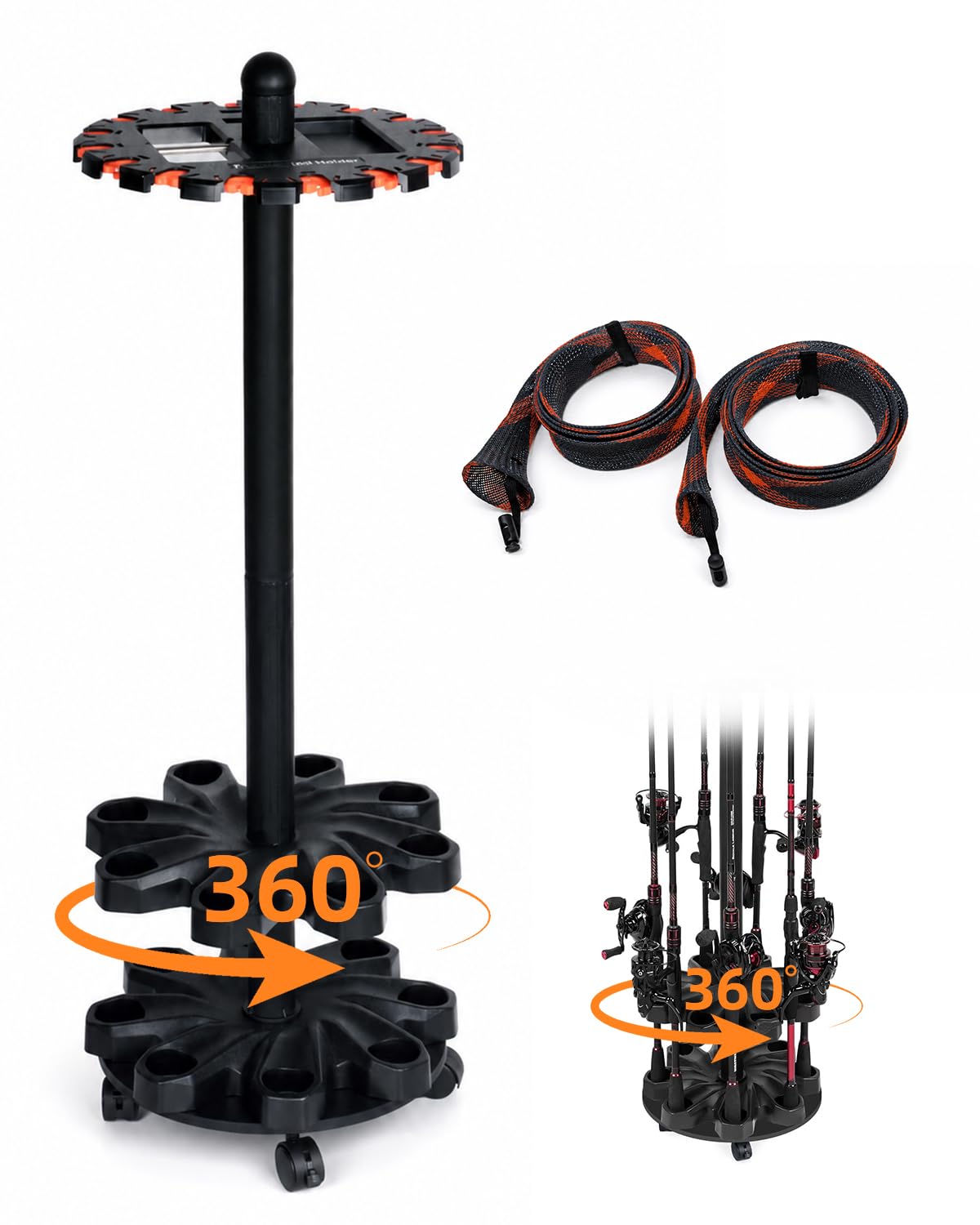 Rotating Fishing Rod Holder Floor Rack, Holds 16 Rods - Image 1