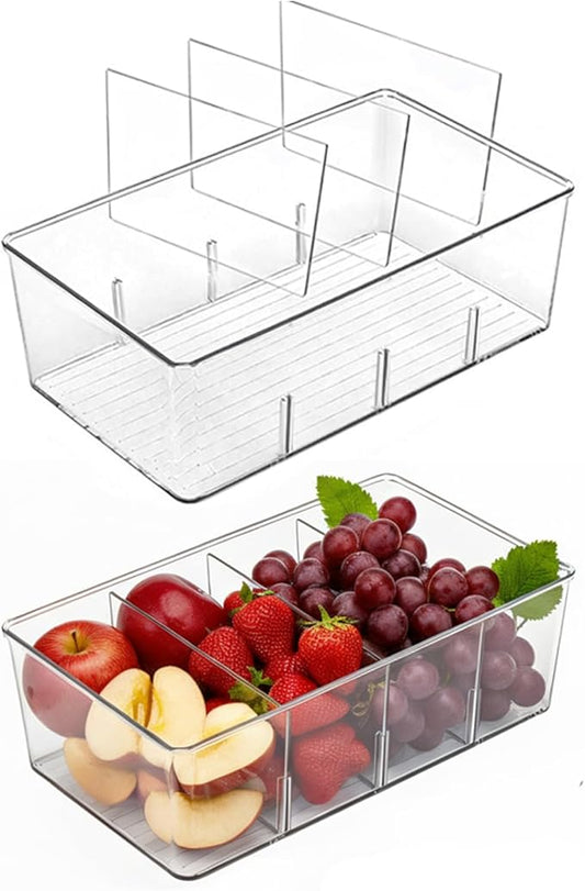 2 Pack Pantry Organizers and Storage,Clear Plastic Organizer Bins for Kitchen,Fridge,Drawer Organization and Storage,4 compartment Snack Containers for Spice Packets,Tea bag