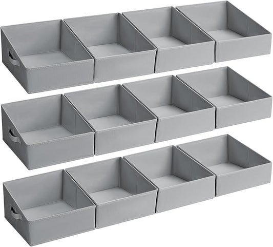 DIMJ Closet Storage Bins 12 Pack - Fabric Storage Baskets for Shelves, Collapsible Clothes Organizer with Handles, Trapezoid Shelf Organization Storage Cubes for Purse, Toys, Books, Towel, Clothes