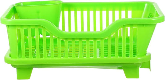 Multifunction Kitchen Cutlery Holder Plastic Tableware Draining Rack with Side Drain Tray for Bowls Plates Milk Bottles Sink Organizer in Green Medium