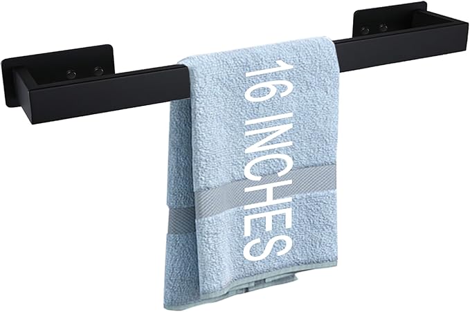 LANC Matte Black Bath Towel Bars 17-Inch, Self Adhesive Towel Bar for Bathroom Wall Mounted and No Drilling Towel Rack, Sticky on Kitchen Hand Towel Holder 304 Stainless Steel, A8310MB-L4