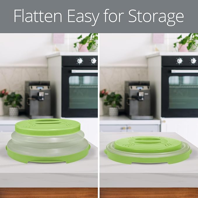 HOVER COVER High Power Magnetic Microwave Splatter Cover with Strongest Magnetic Grip, Collapsible 12-Inch BPA-Free Food Lid, Vented Plate Guard, Dishwasher Safe Space-Saving Storage - Green