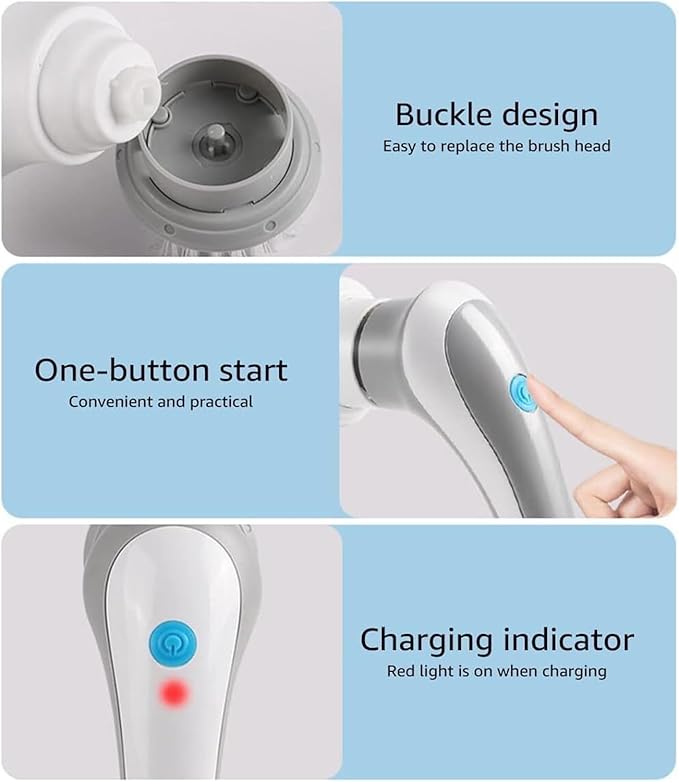 Cordless Electric Rotary Scrubber Rechargeable Handheld Cleaning Brush with 3 Brush Heads for Bathroom Kitchen Tile Floor Sink Bathtub Shower Window(White)