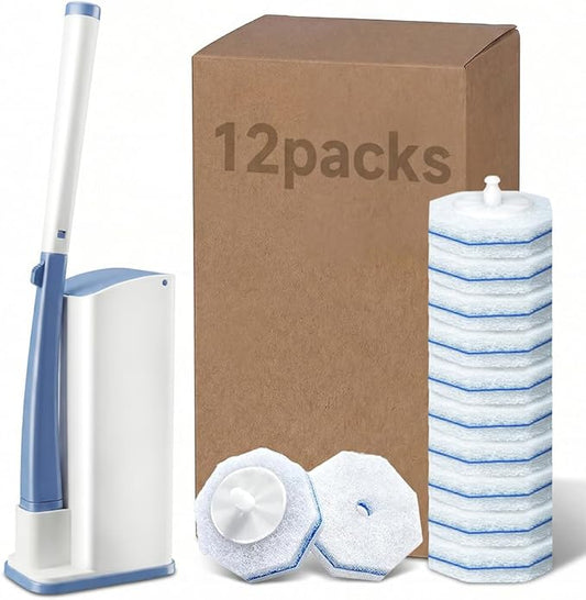 Disposable Toilet Bowl Cleaner with 12 Disinfecting 5X Power Refill Heads, Toilet Bowl Cleaner Wands, Storage Caddy, Toilet Cleaning System Starter Kit