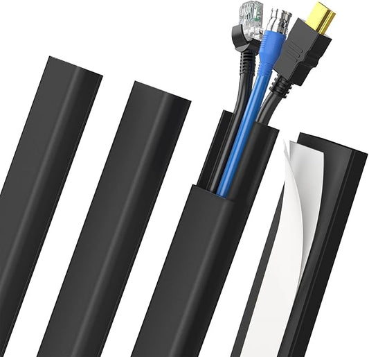 Delamu Black Cord Hider, 62.8in TV Cable Hider, Cord Covers for Wires on Wall, Wire Hider Wire Covers for 2-3 Cords on Wall, Easier Setup Cable Raceway Cable Management, 4X L15.7 W0.94 H0.47in, Black