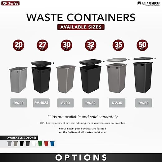 Rev-A-Shelf Polymer Replacement 35 Quart Trash Bin Recycle Waste Garbage Container for Kitchen Cabinet Pullouts, Blue, 2 Pack, RV-35-22-2