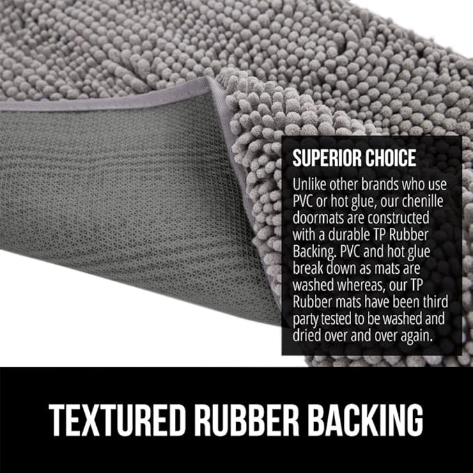 GORILLA GRIP SoakSTOPPER Dog Door Mat, 36x24 Machine Washable Rug Absorbent Doormat Captures Moisture Mud Dirt, Quick Dry Soft Chenille Entryway Rugs Indoor Entrance Mats for Dog Paws, Grey