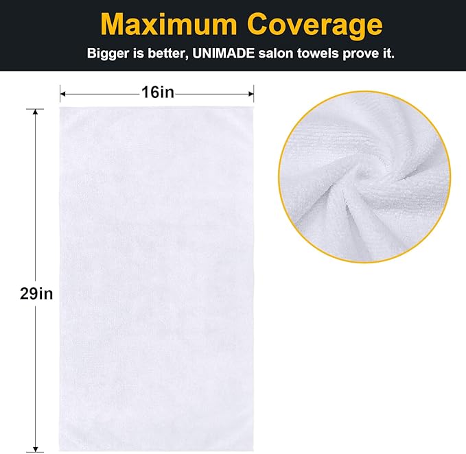 Salon Towels 48 Pack, Super Soft Microfiber Hand Towel, Highly Absorbent Hair-Drying Cloth for Gym, Bath, Spa Use and Home Beauty Care - White (16x29 inch)