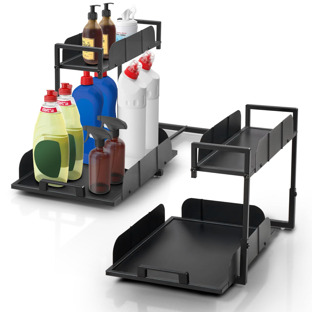 Under Sink Organizer 2-Tier - Metal Pull Out Kitchen Black 2-Pack - Image 1