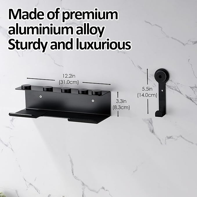 Affogato Hair Dryer Holder Compatible with Shark FlexStyle, Wall Mount Organizer for Shark Flex Style HD430/HD435/HD440BK/HD433CP Attachments, Storage Rack for Curlers Brushes Diffuser Accessories