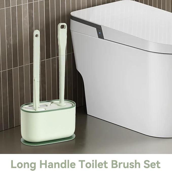 Cyrank Toilet Brush and Holder, Toilet Bowl Brush with Caddy Bathroom Stiff Bristles Toilet Scrub Brush Toilet Bowl Brush Holder Set Deep Cleaning Toilet Cleaner Scrubber Under Rim(Greens)