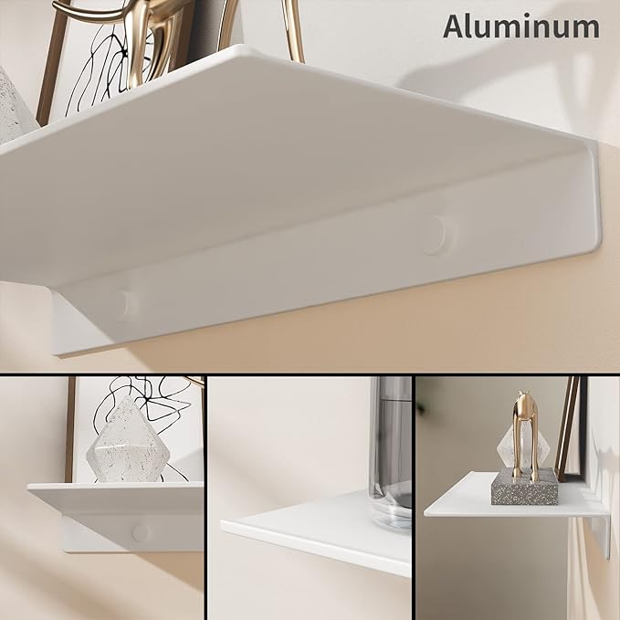 Danpoo White Floating Shelves for Wall Storage, Metal Wall Shelves for Living Room, Bathroom, Kitchen, 12” Small Display Shelves for Collectibles(2 PCS)