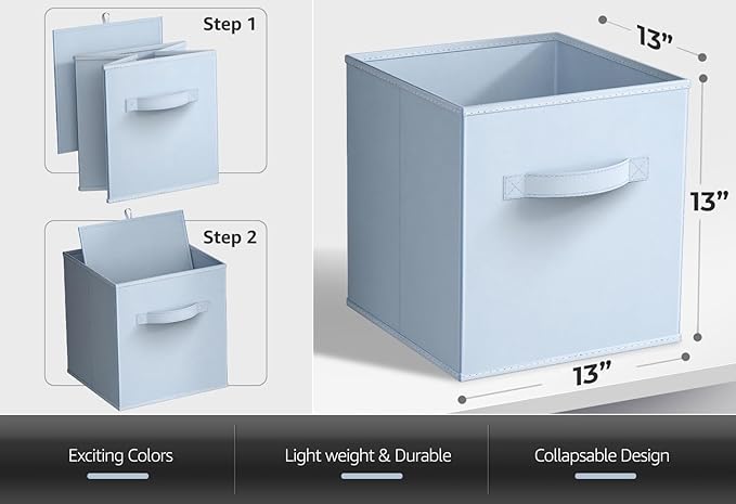 Sorbus Fabric Storage Cubes - 6 Foldable Storage Bins for Organizing Pantry, Cubbies, Toy Box - Clothes Storage & Closet Organizer - 13 Inch Collapsible Cube Baskets for Shelves with Handle