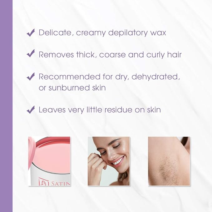 Satin Smooth Deluxe Cream Hair Removal Wax - Soft Wax for Face & Body, Professional Waxing for Sensitive Skin, Thick & Curly Hair, 14 oz, 1-Pack