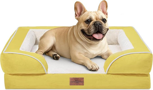 Comfort Expression Orthopedic Dog Bed for Medium Dogs 30x20 Inch, Waterproof Egg Crate Foam Medium Pet Bed with Removable Bolsters, Dog Couch with Washable Cover & Non-Slip Bottom, Spicy Mustard