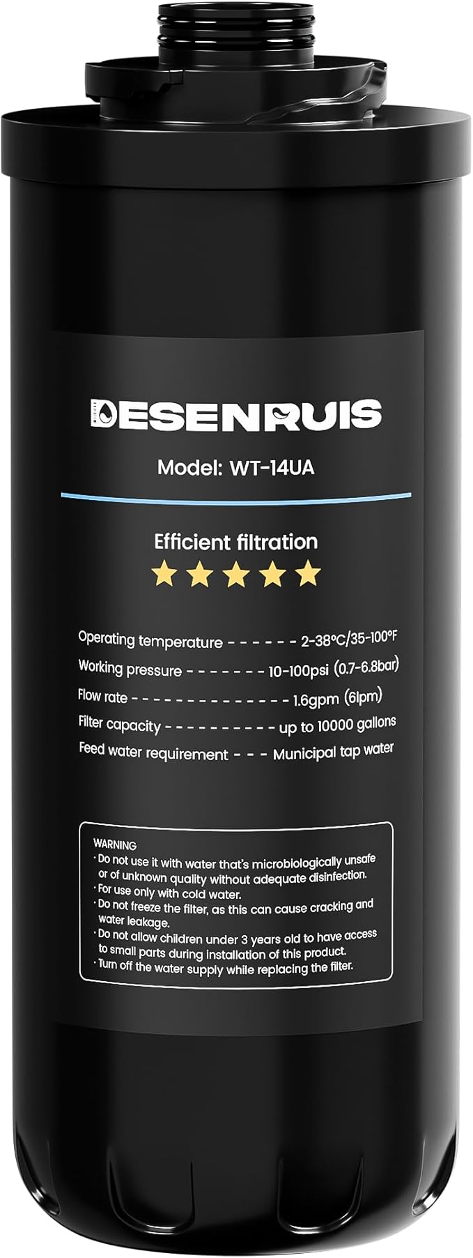 WT-14UA Replacement Filter Cartridge for 14UAF, Reduces 99.99% Chlorine, Bad Taste & Odor, Under Counter Water Filter Direct Connect to Kitchen Faucet, 10000 Gallons High Capacity, By DESENRUIS