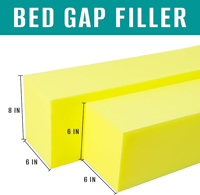 Bed Gap Filler, High Density Foam Mattress Extender for Headboard/Wall Gaps,2-Meter Extra Long Cut-to-Fit Yellow Foam Sponge Strip (78''x6''x6'')