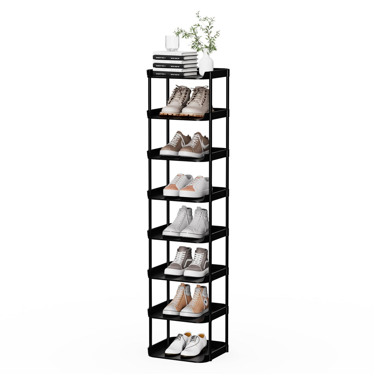 8 Tier Vertical Narrow Shoe Rack, Stackable Tall Skinny Shoerack - Image 1