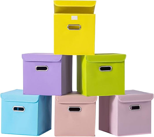 Closet Organizers Fabric Storage Bins With Lids Collapsible Cube Storage Organizer Basket With Handles,Storage Boxes for Clothes Storage,Office,Laundry,Shelves,6 Pack,(multicolour)