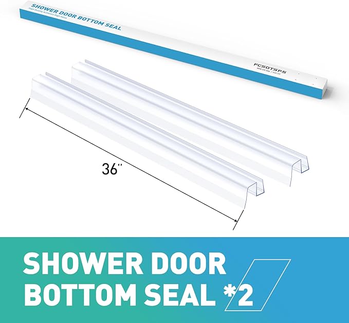 Sliding Shower Door Bottom Seal, 2 PCS 1/2" x 36" Sliding Shower Door Sweep for 1/2 Inch Glass, Frameless Glass Door Seal Strip Stop Shower Leaks and Create a Water Barrier