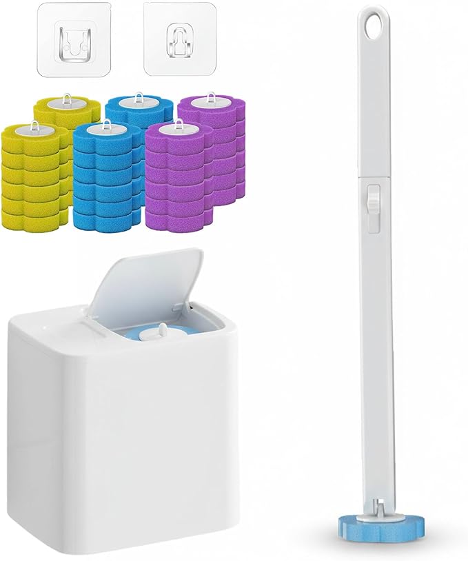 2026 New Disposable Toilet Brush, Disposable Toilet Cleaning System, Ocean/Lemon/Lavender 3 Aromatherapy, Includes Disposable Cleaning Stick, Storage Box and Scented Refill Tabs (White-Mix*36)