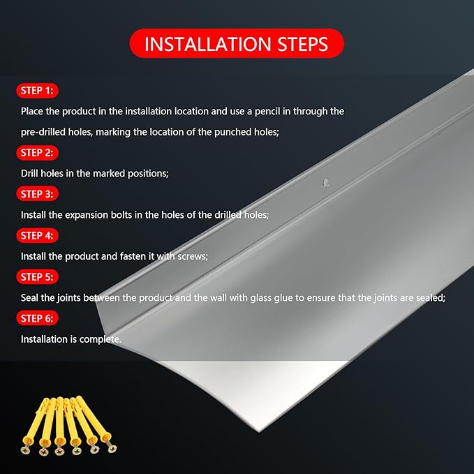 Heavy-Duty 5.12" W 55.1" L Door Rain Drip Guard Overhead,Aluminum Drip Cap for Exterior Doors Window Top,Rain Drip Edge Flashing,Water Deflector,Rain Diverter,Anodized Silver 1PCS