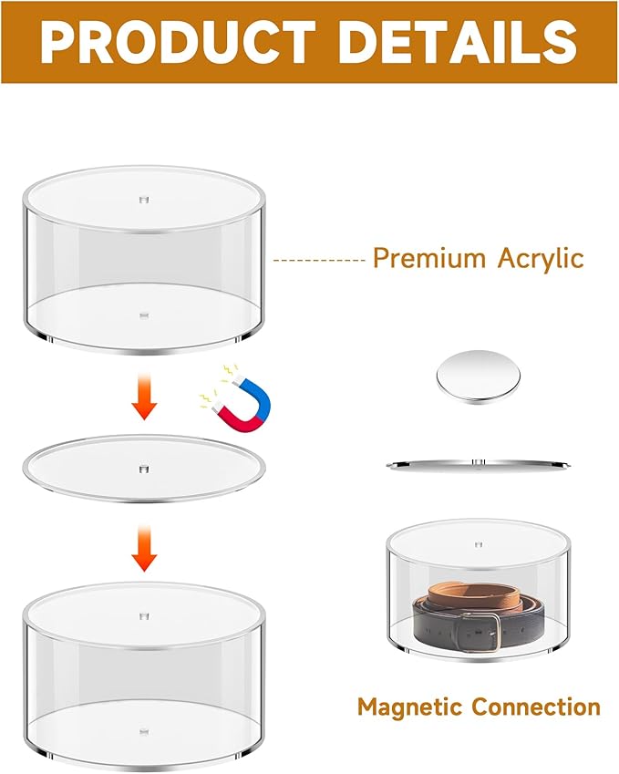 Belt Organizer 8 Compartments Acrylic Belt Storage for Closet with Dust Cover, Transparent Display Case for Belts, Multi-Purpose Display Box, Clear Belt Tie Case for Women Men Home