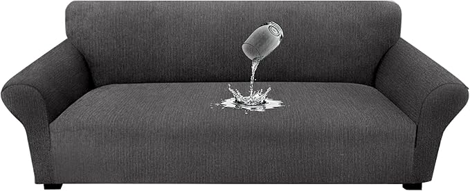 Waterproof Couch Cover, Stretch Non-Slip Sofa Slipcover with Elastic Bottom That Stays in Place - Leakproof Furniture Protector for Kids and Pets - Washable (Sofa, Dark Gray)
