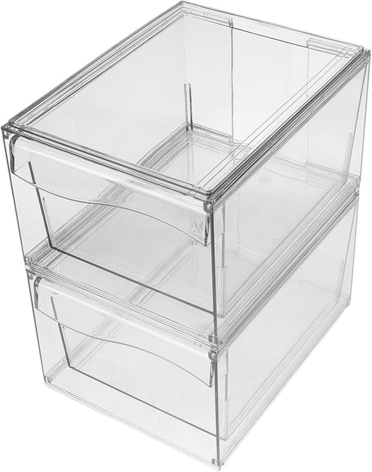 Vaguelly 2pcs Stackable Makeup Organizer with Acrylic Desktop Storage Box for Cosmetics Vanity and Bathroom Essentials for Organization
