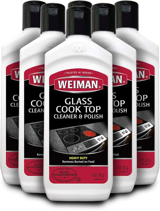 Weiman Glass Cook Top Cleaner and Polish - 10 Ounce [6 Pack] Heavy Duty No Scratch Glass Ceramic Safe Non-Abrasive Stovetop Cooktop Cleaner