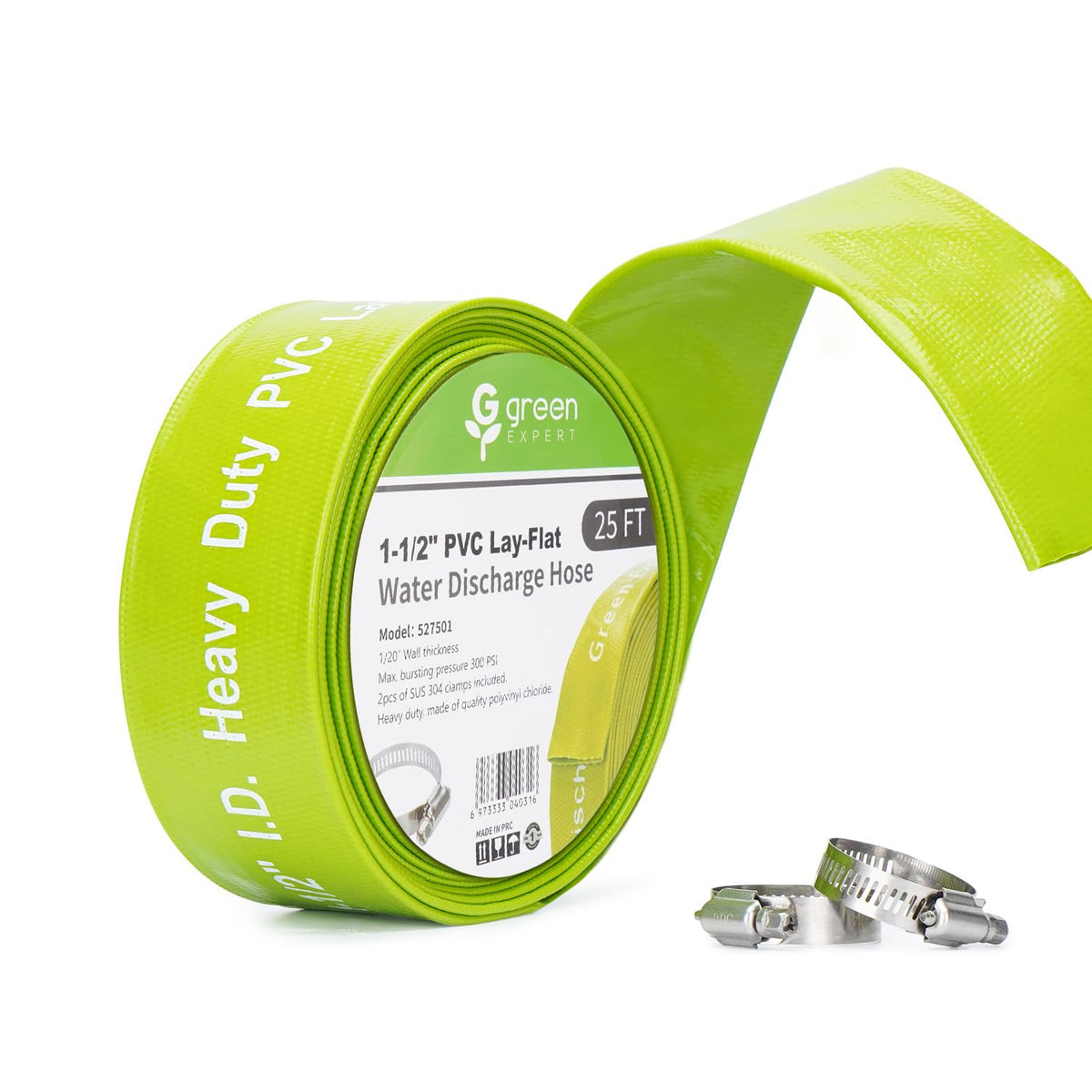 Green Expert 1.5 Inch ID PVC Lay-Flat Discharge Hose Sump Pump - Image 1