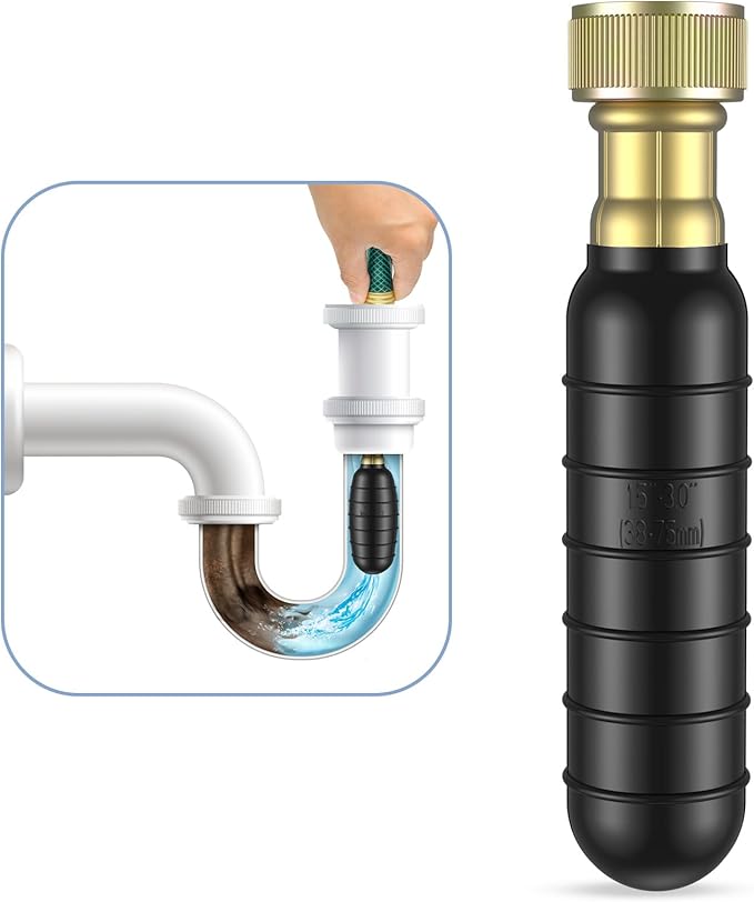 Medium Drain Cleaning Bladder Fits 1.5"–3" Pipes, Drain Bladder Unclogger for Bathroom Sinks, Showers, Swimming Pool Drains, Kitchen Sinks and Main Drains